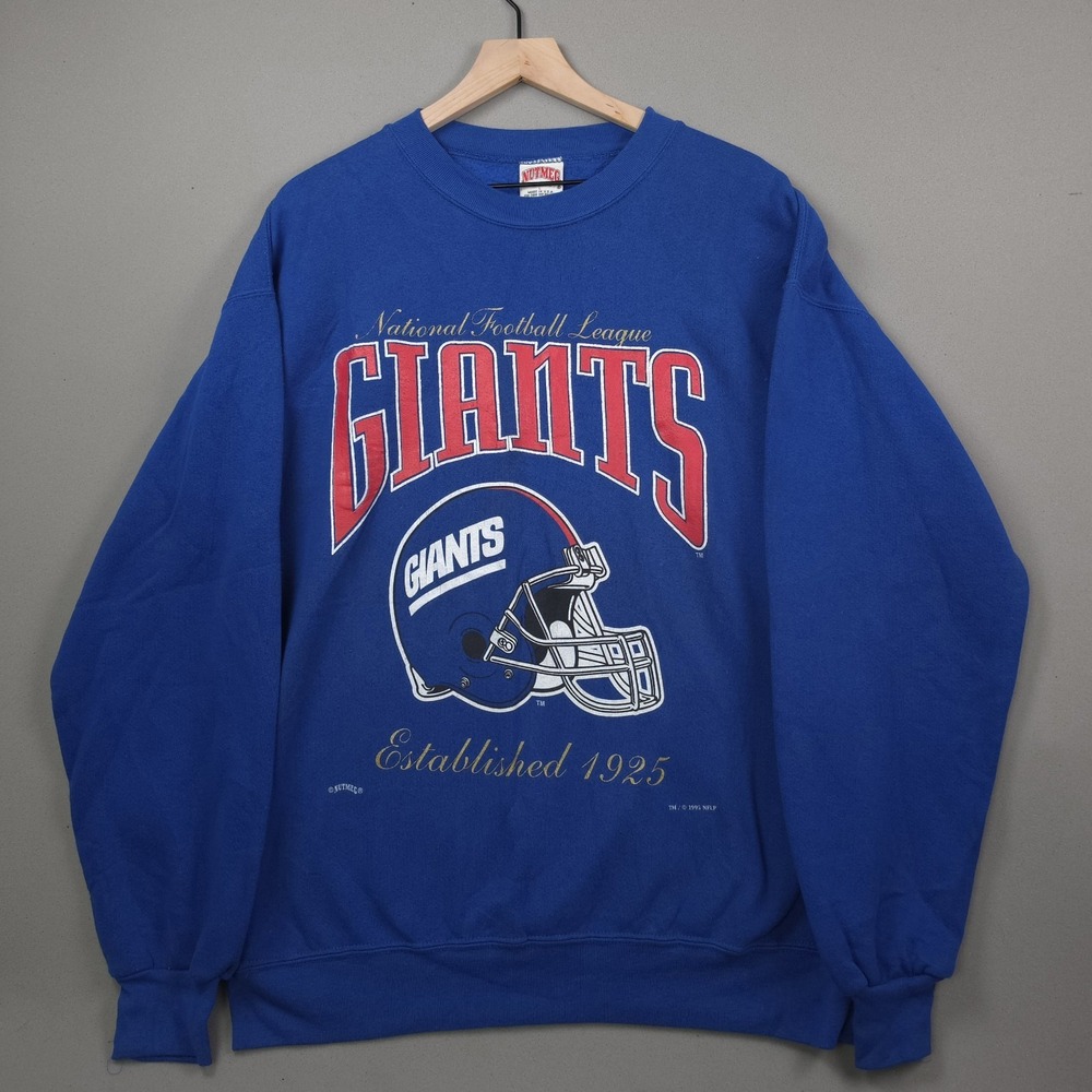 Vintage 1995 Nutmeg New York Giants NFL Helmet Royal Blue Crew Neck Sweatshirt L
